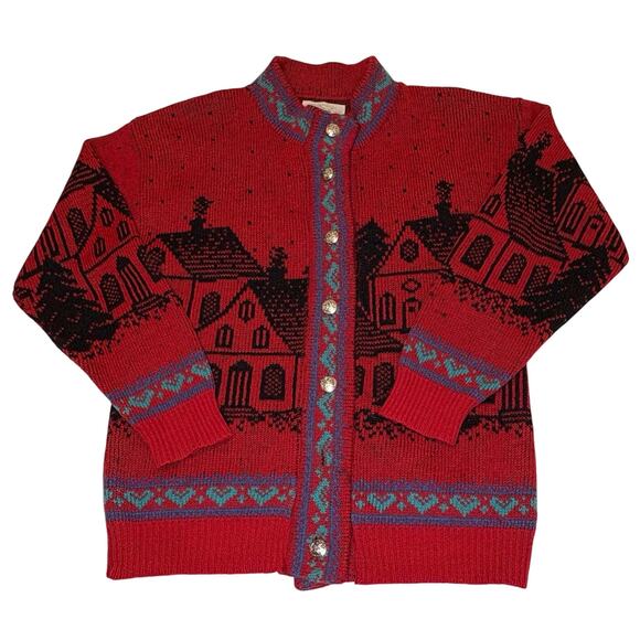 Vintage Alps Wool Cardigan Sweater Women's M | Red Nordic Christmas Preppy - Picture 1 of 11